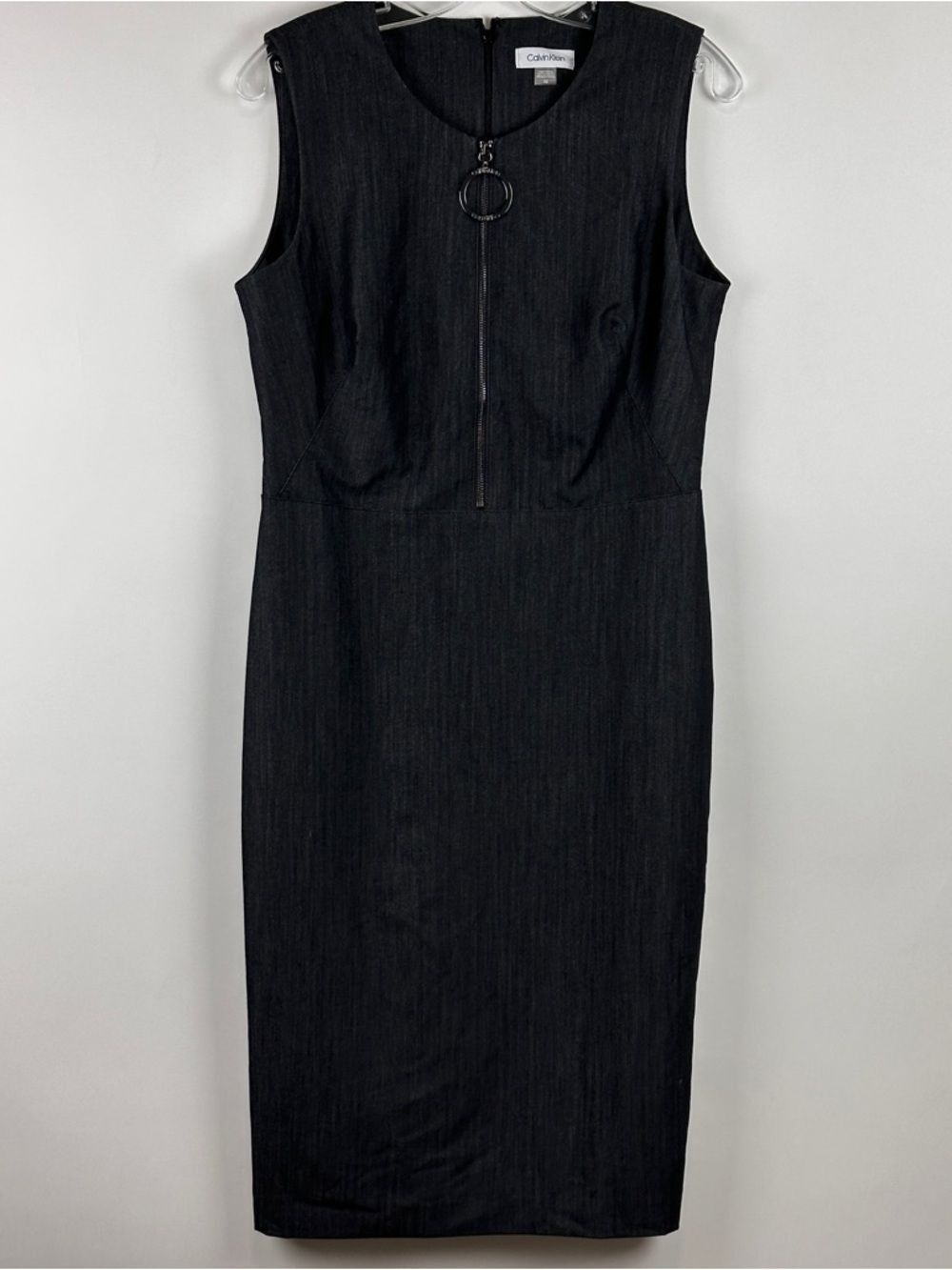 NWT Calvin Klein Woman's Sleeveless Denim Zip Front Sheath Dress